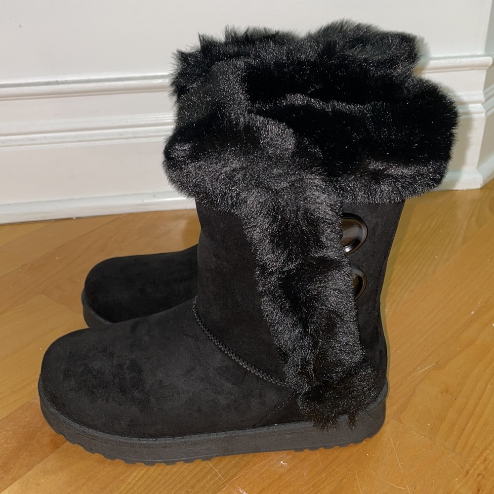 New SO Women's Black Faux Fur Winter Boots - Picture 8 of 14